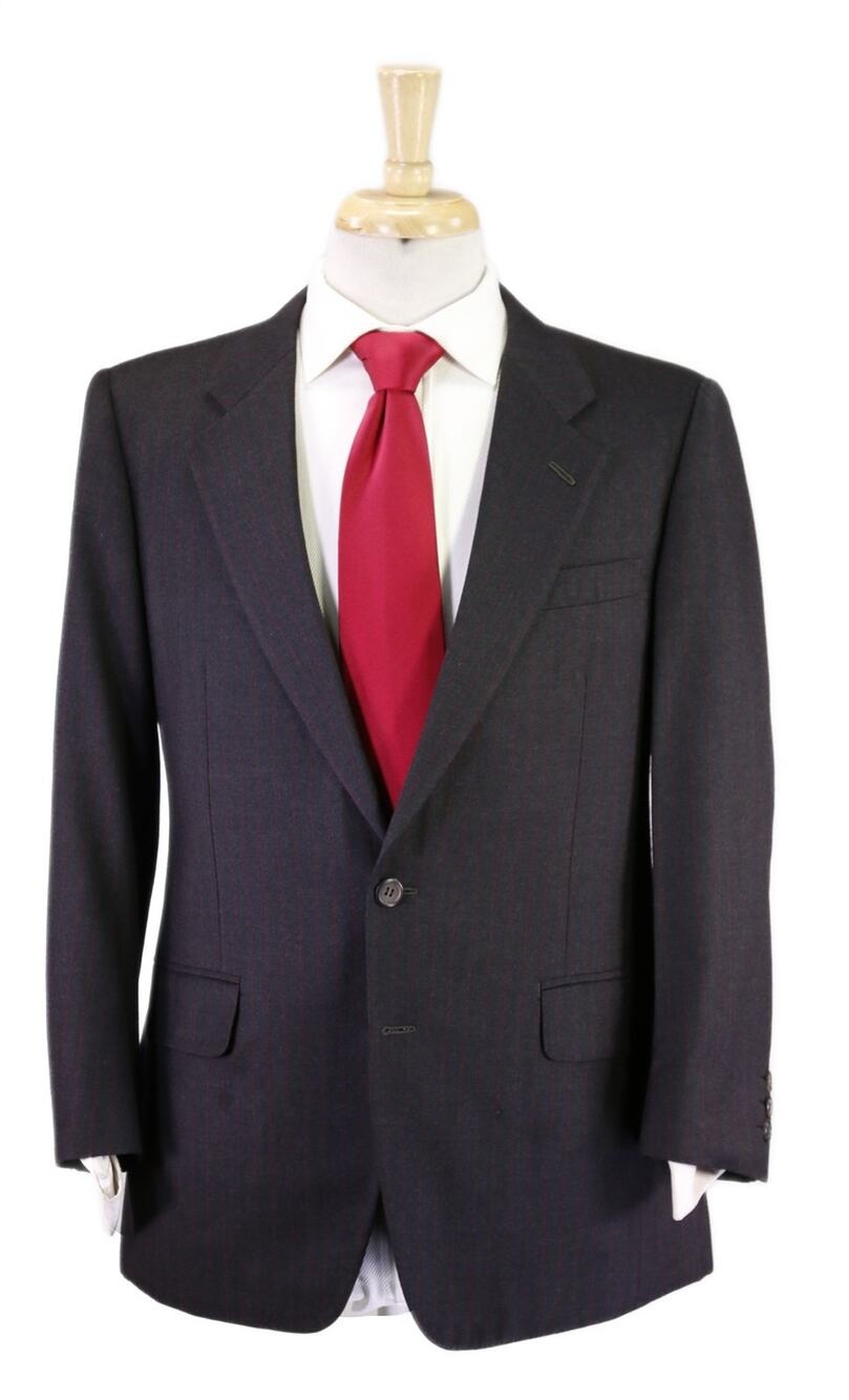 Hickey Freeman Black w/ Red Pinstripe 2-Btn Wool Fleece Suit 38S
